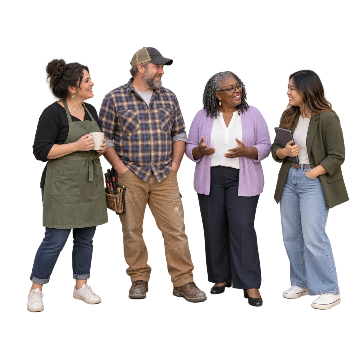 Illustration of four people in conversation